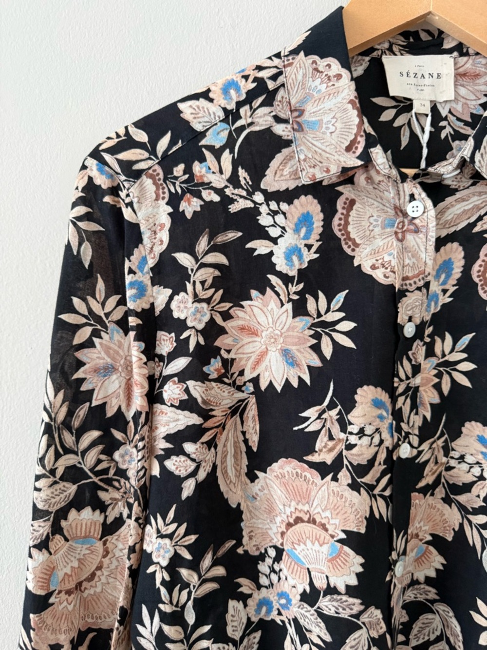 NWT - Sezane - Pierro Shirt - Black / Floral Print - Picture 4 of 11